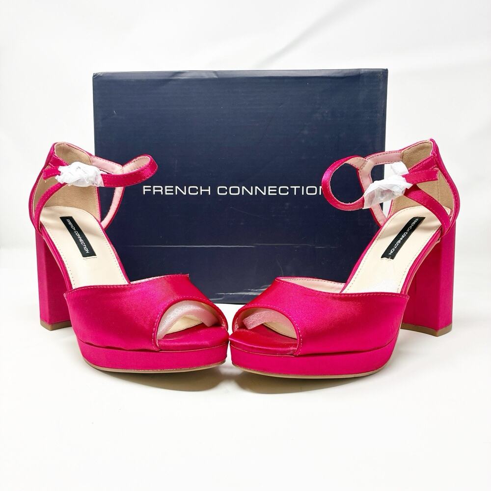 French Connection Pink Satin Block Heel Platform Open Toe Sandal 7 NIB
